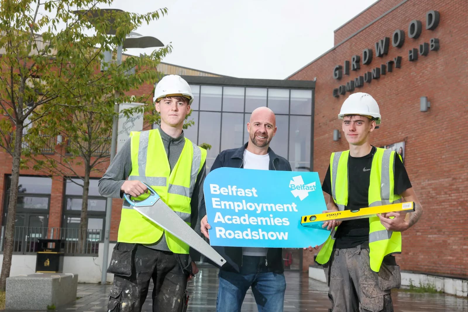  Councillor Joe Duffy, Chair of Belfast City Council’s City Growth and Regeneration Committee, joins recent Employment Academy graduates Jay Lavery and Michael Óg Kelly to highlight free events next w