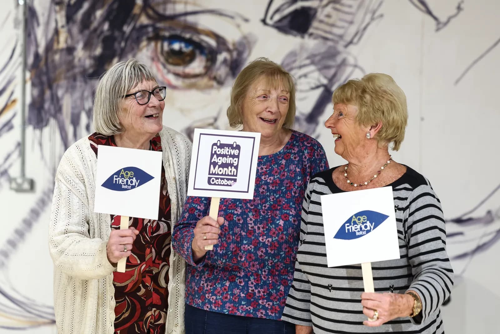      Mabel, Barbara and Geraldine have a laugh at the launch of Positive Ageing Month which starts today and continues throughout October with lots of events aimed at older people in Belfast.   